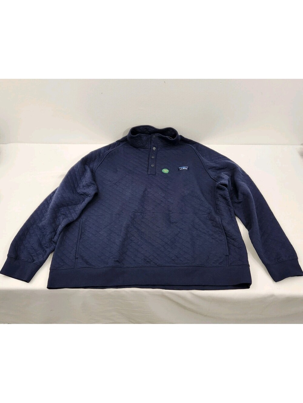 New LL Bean Men’s 3XL XXXL-Reg Quilted Classic Navy Sweatshirt Sweater 1/4 Snap